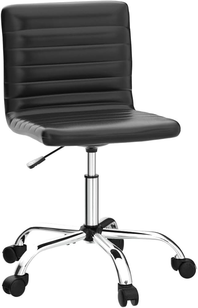 Armless Office Chair, Armless Desk Chair Ribbed Home Office Desk Chairs with Wheels, Faux Leather... | Amazon (US)