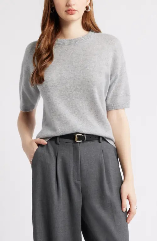 Nordstrom Short Sleeve Cashmere Sweater in Grey Silk Heather at Nordstrom, Size X-Small | Nordstrom