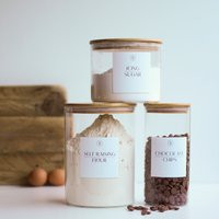 1.4L Glass Jar With Bamboo Lid Baking Pantry Storage Set, Housewarming Gift, Home Decor, Organisation Customisable Labels | Etsy (US)