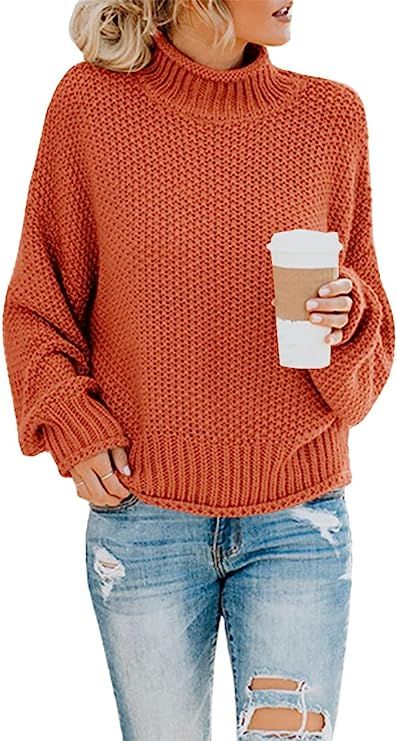 Saodimallsu Womens Turtleneck Oversized Sweaters Batwing Long Sleeve Pullover Loose Chunky Knit J... | Amazon (US)