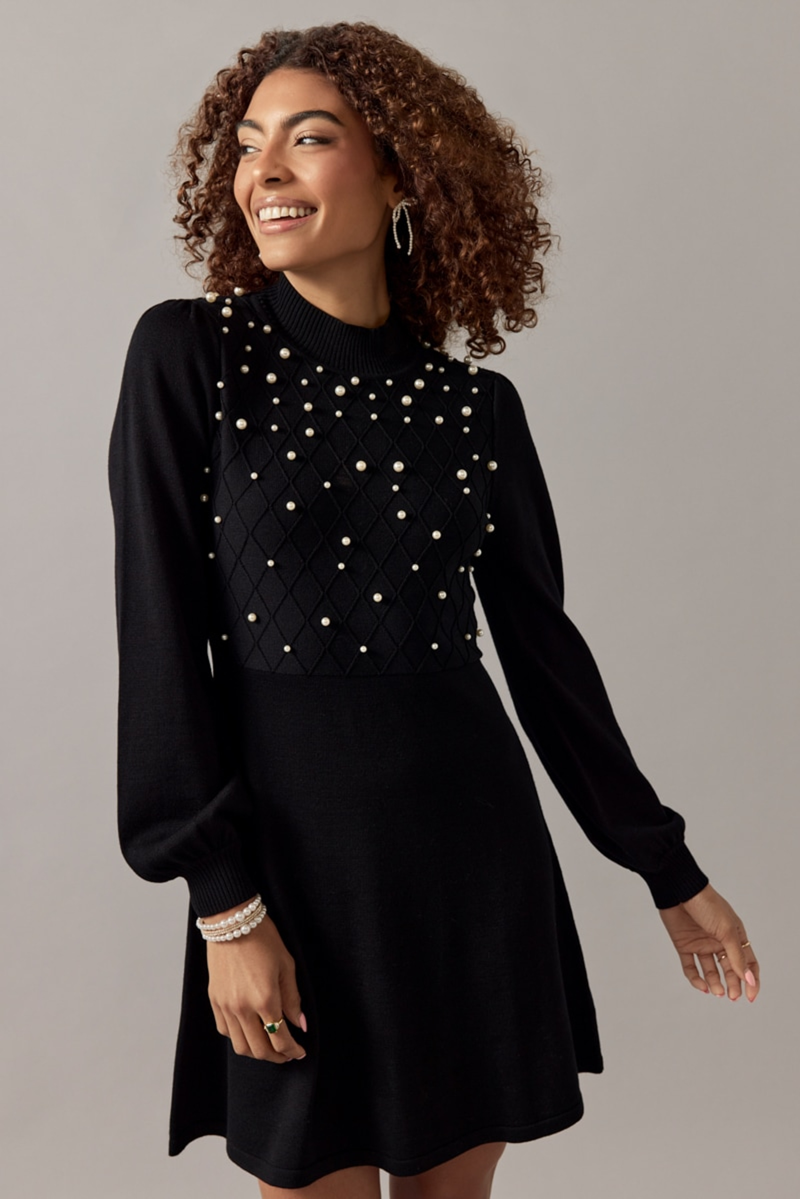 Ruth Pearl Embellished Upper Sweater Mini Dress | Francesca's