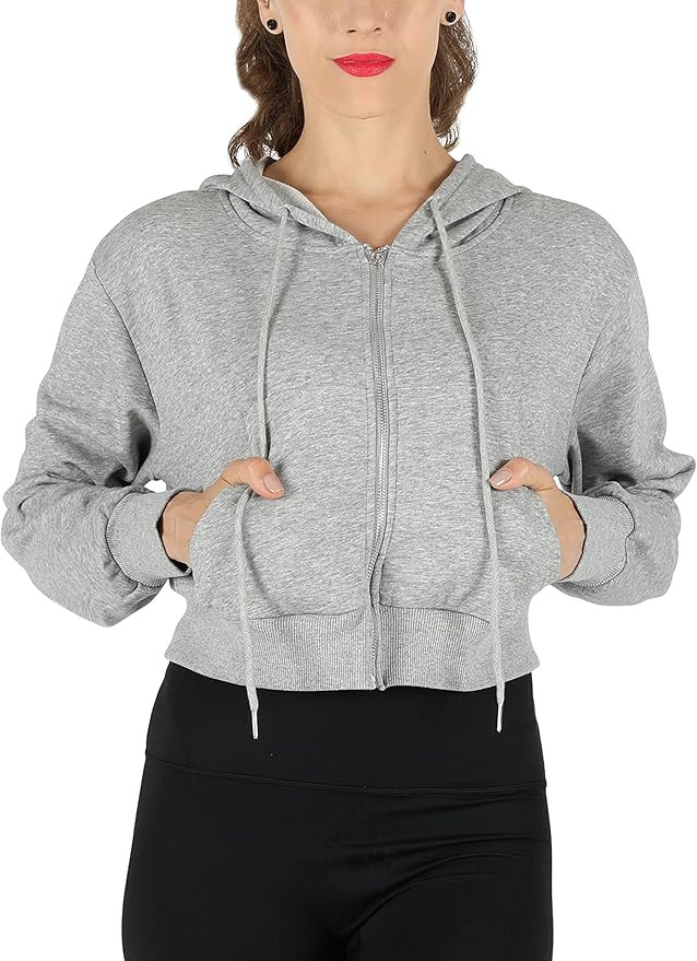 Hooever Womens Cute Workout Cropped Zip Up Drawstring Hoodie Sweatshirt Jacket | Amazon (US)