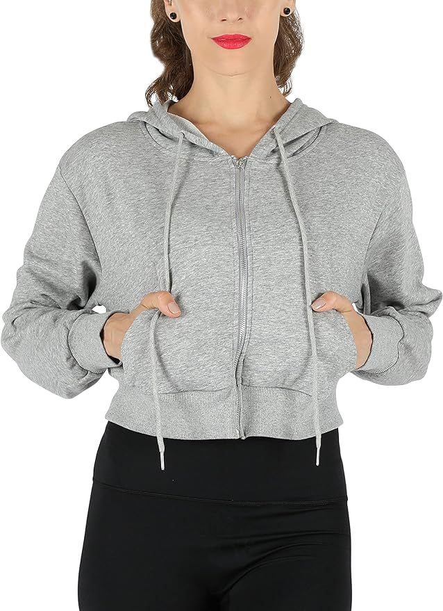 Hooever Womens Cute Workout Cropped Zip Up Drawstring Hoodie Sweatshirt Jacket | Amazon (US)