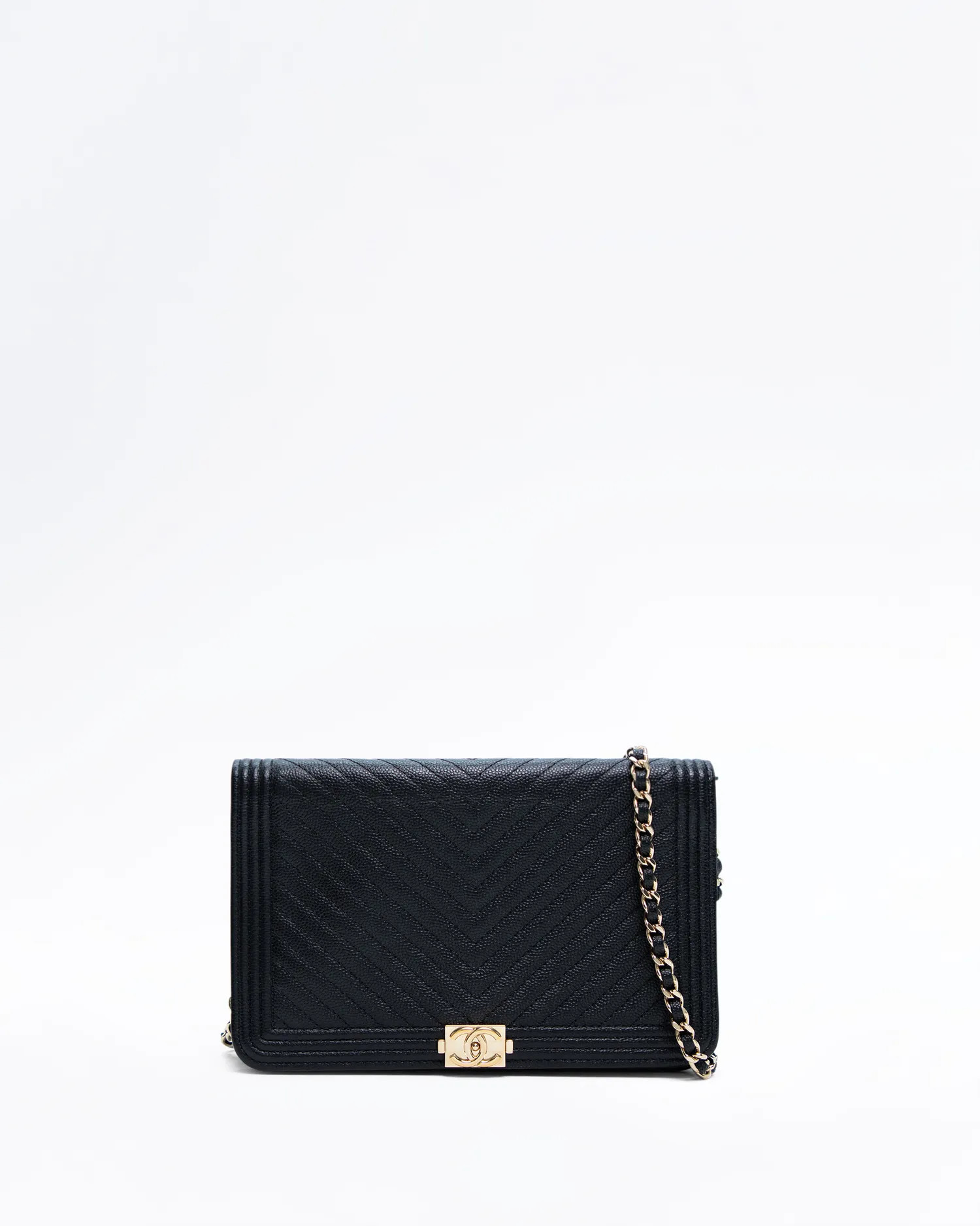 Caviar Chevron Boy Wallet on a Chain | Vivrelle