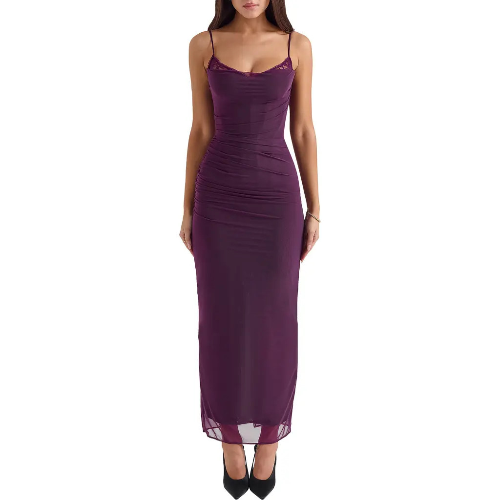 HOUSE OF CB Nalini Mesh & Lace Corset Gown in Winter Bloom at Nordstrom, Size X-Small D | Nordstrom