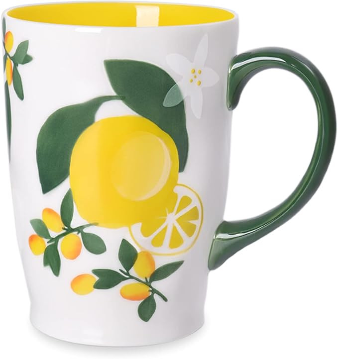 NymphFable Hand Painted Ceramic Large Coffee Mug with Handle 20oz Lemons Tea Cup Gifts for Women | Amazon (US)