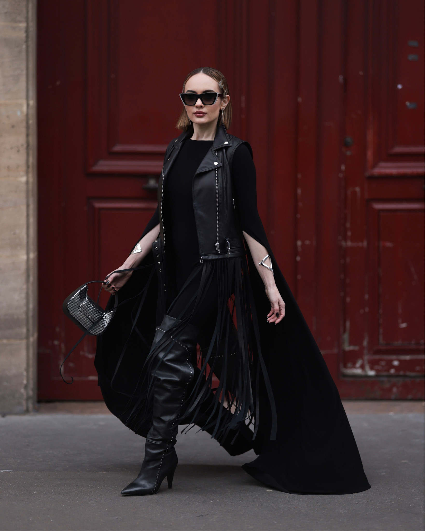 My total black outfit straight from Paris Fashion Week! 🖤 Norma Kamali jumpsuit, fringe leather jacket, Simon Miller bag, and over the knee IRO boots.

#LTKFind #LTKitbag #LTKtravel