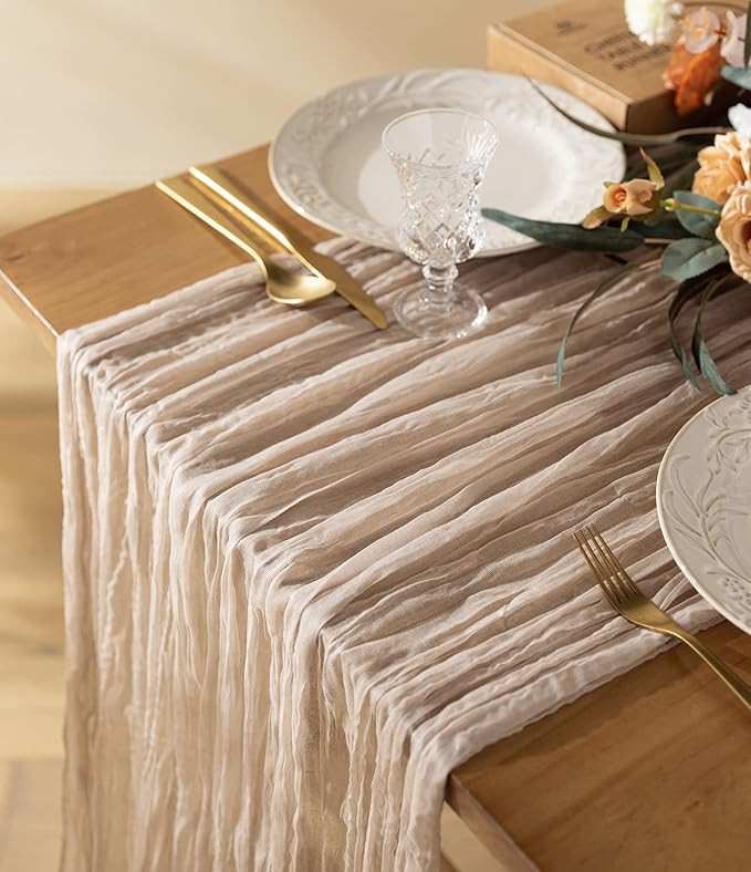 Vitalizart Cheesecloth Table Runner Beige Nude 35 x 120 Inches Gauze Tablecloth 10Ft Boho Rustic ... | Amazon (US)