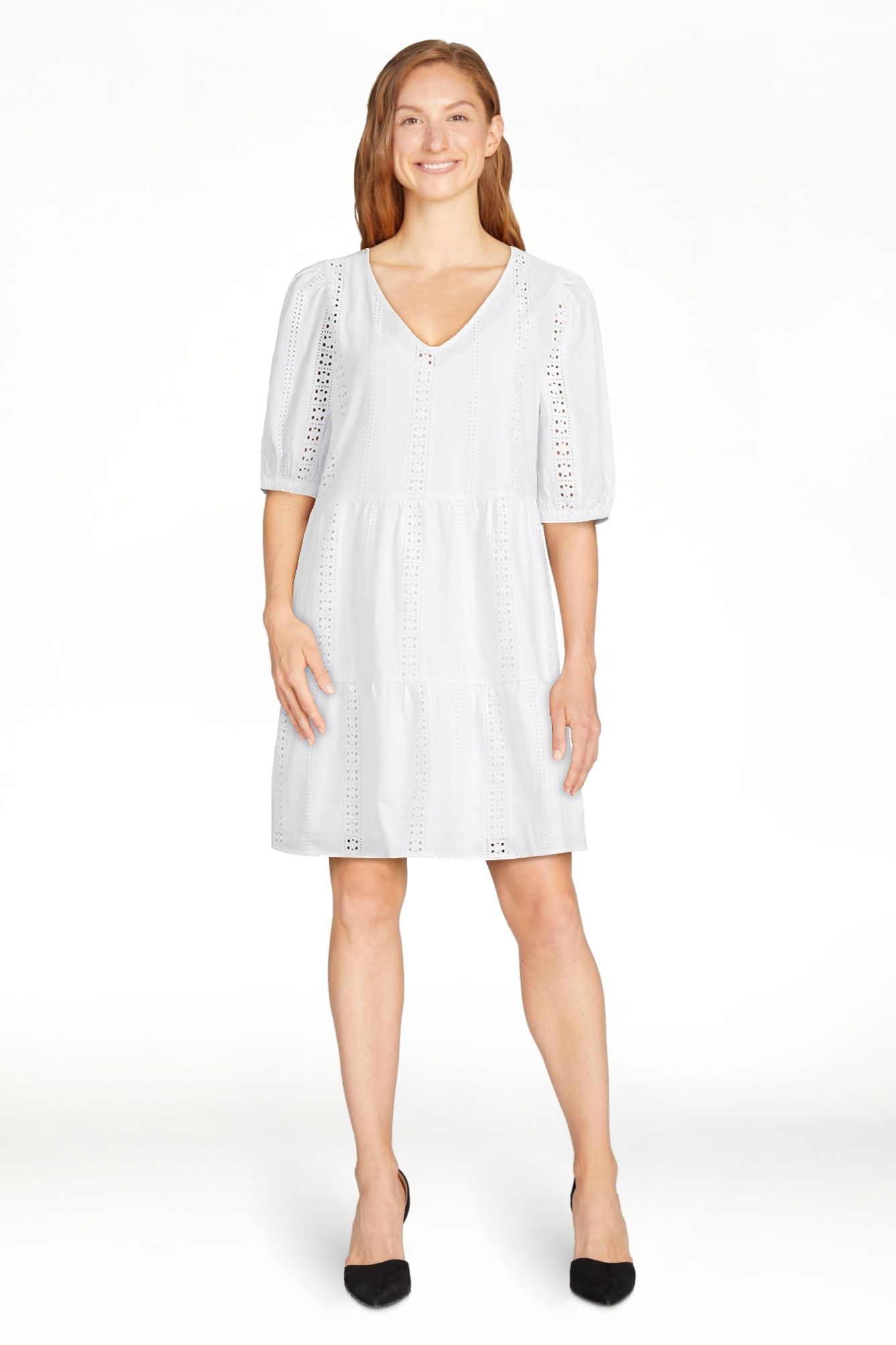 Time and Tru Women's Eyelet Mini Dress with Puff Sleeves, Sizes XS-XXXL | Walmart (US)