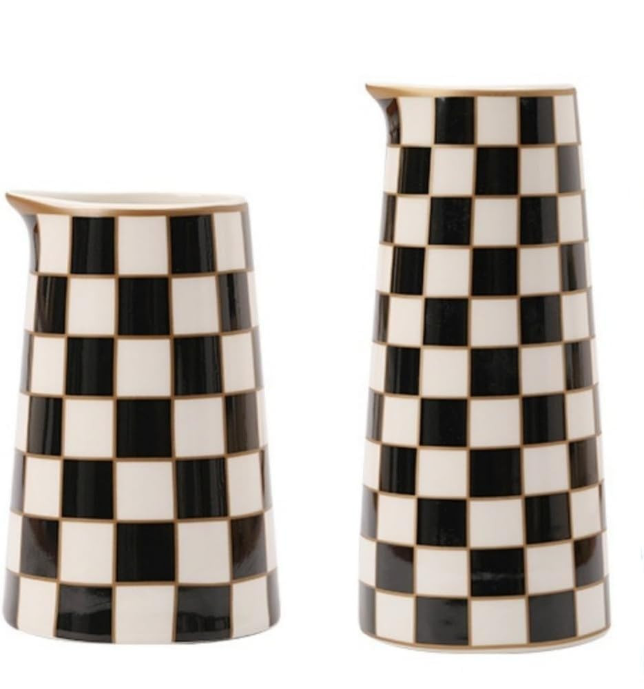 Porlien Checker Porcelain Flower Vase Home Decor Set of 2 with 5.5' High and 8' High Flower Bottl... | Amazon (US)