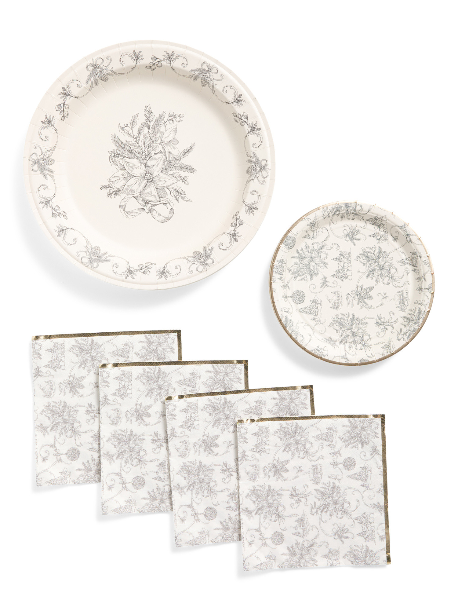 Set Of 48 Christmas Toile Dinner And Dessert Plates With Napkins | Marshalls