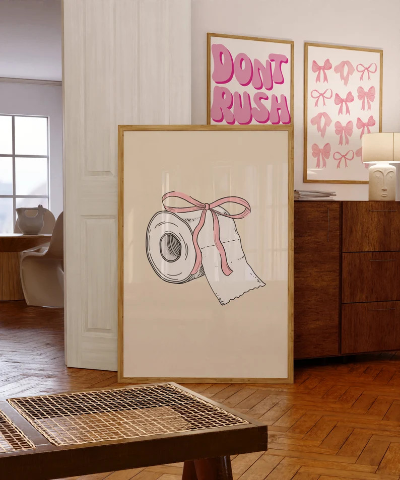 Pink Bow Print, Girly Pink Bathroom Decor, Funny Bathroom Poster, Coquette Bathroom Print, Girly ... | Etsy (US)