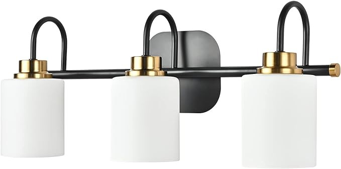 ZHUOER Mid Century Modern Matte Black and Gold Bathroom Vanity Light Fixtures 3 Lights Milky Glas... | Amazon (US)