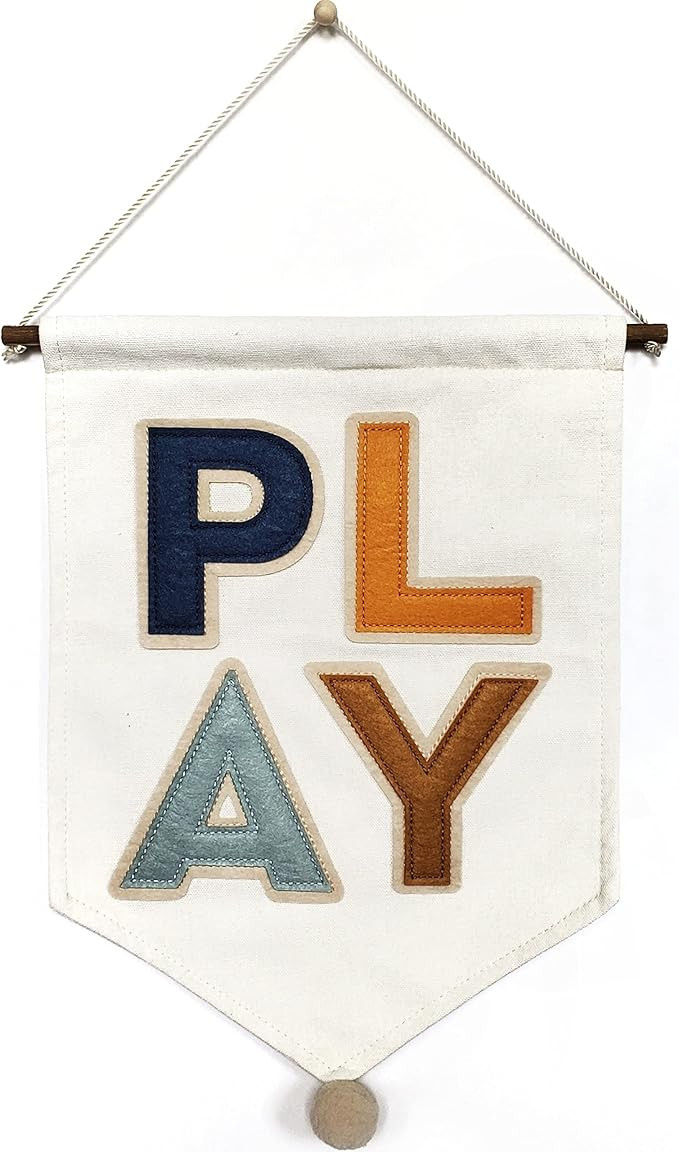 Amazon.com: Bon et Beau PLAY Embroidered Canvas Banner – Wall Decor for Boys Playroom, Bedroom ... | Amazon (US)