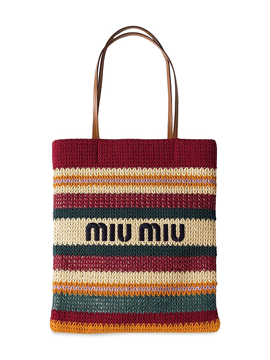 Women's Raffia-Effect Woven Tote Bag - Dark Red | Saks Fifth Avenue