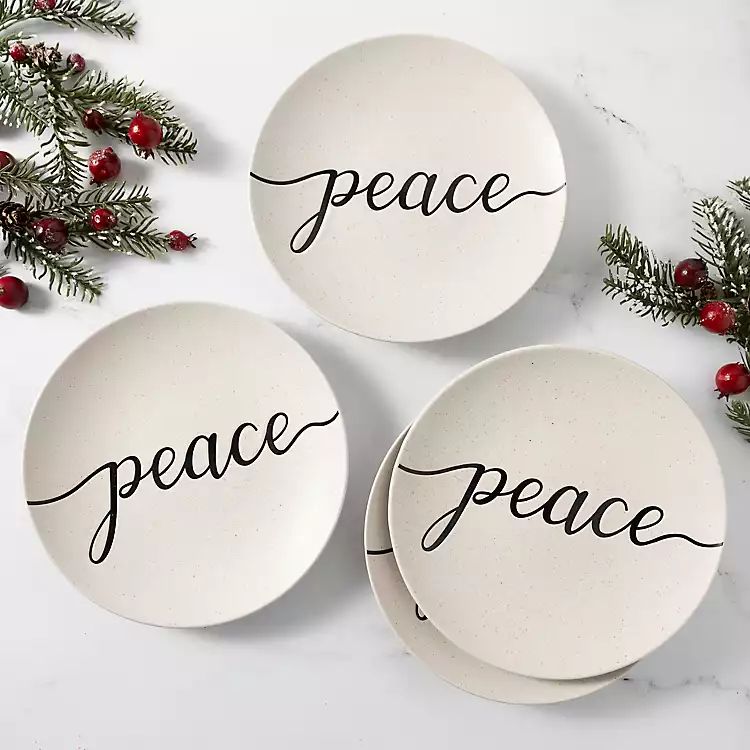 Cursive Peace Salad Plates, Set of 4 | Kirkland's Home