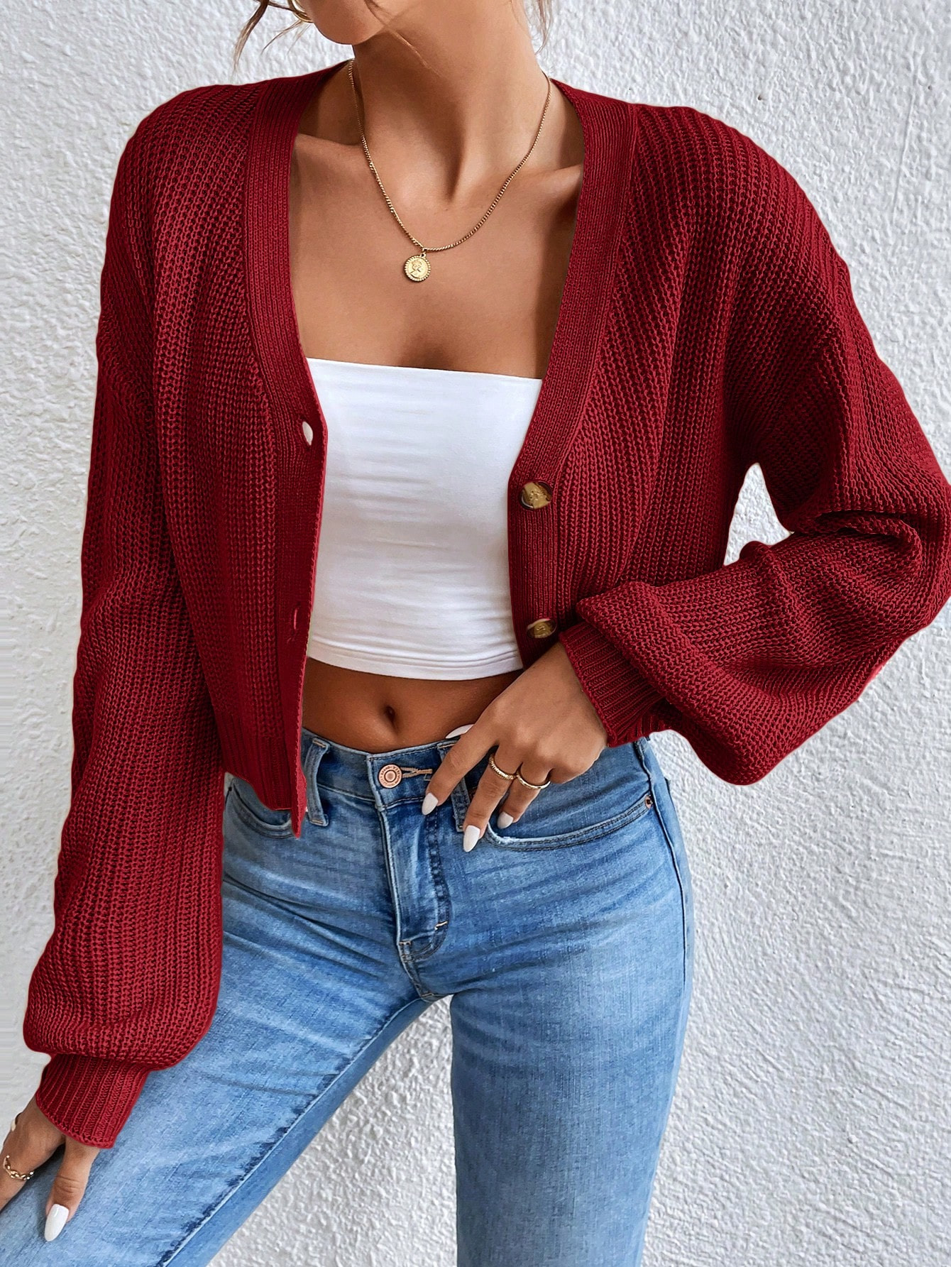 SHEIN Essnce Women Front Button Plain Long Sleeve Blouse, Casual Daily Wear | SHEIN
