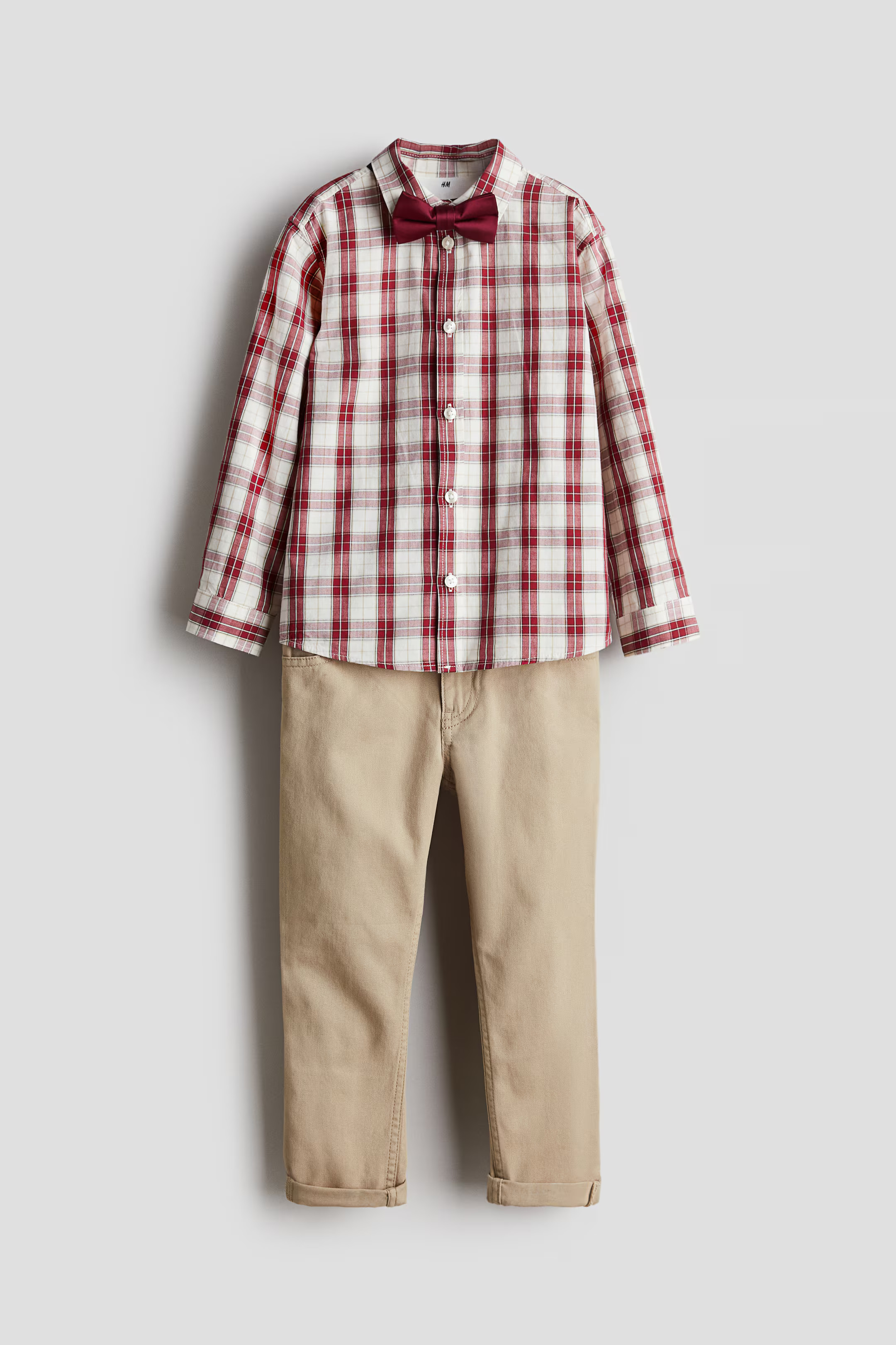3-piece Dressy Set - Beige/red checked - Kids | H&M US | H&M (US + CA)