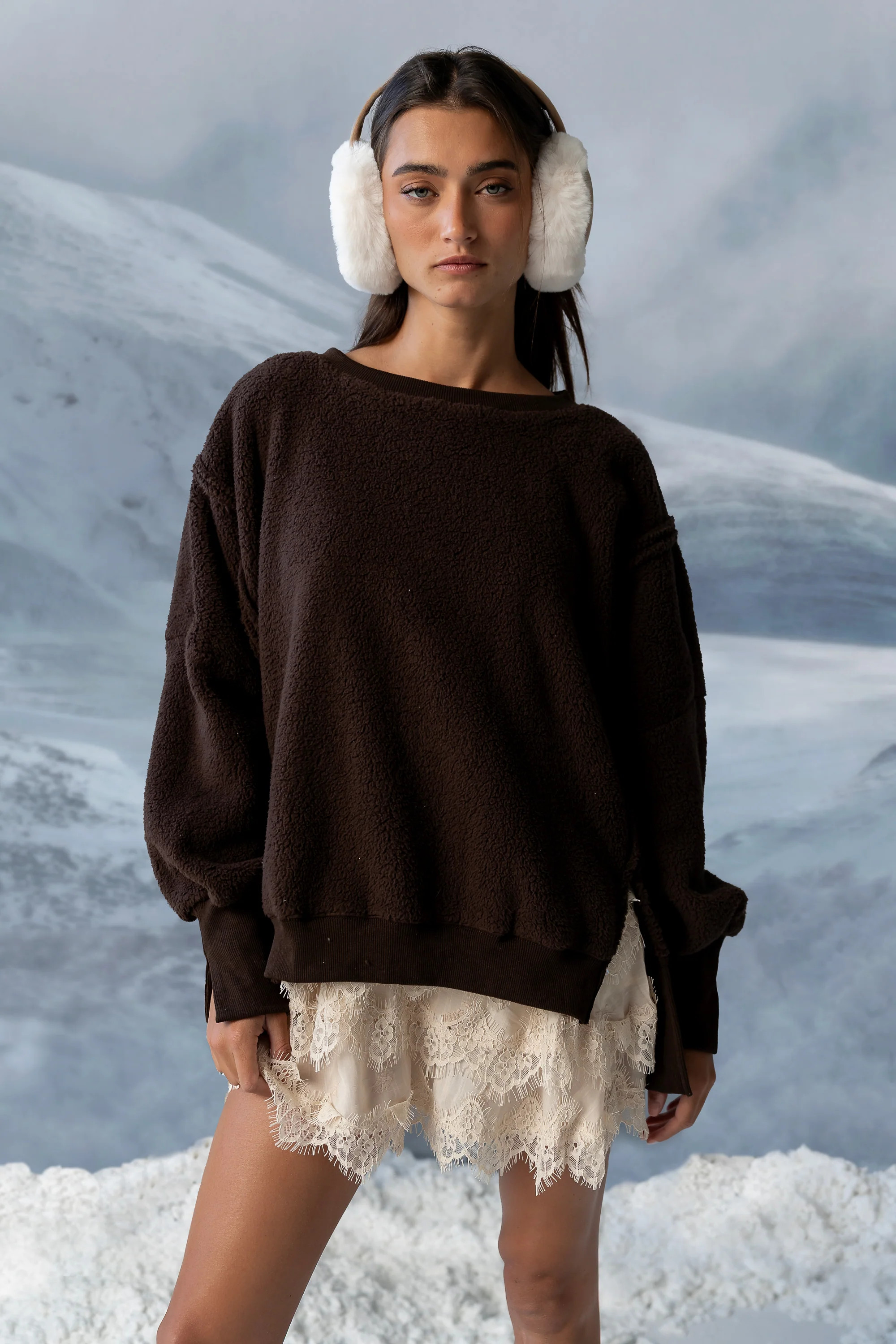 Moxie Oversized Sherpa Sweater in Brown | Böhme US