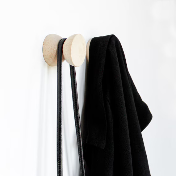 Double Beech Wood Wall Hook/Knob/Handle - Modern Modern Wooden Hooks Home Decor Accessories | Etsy (US)