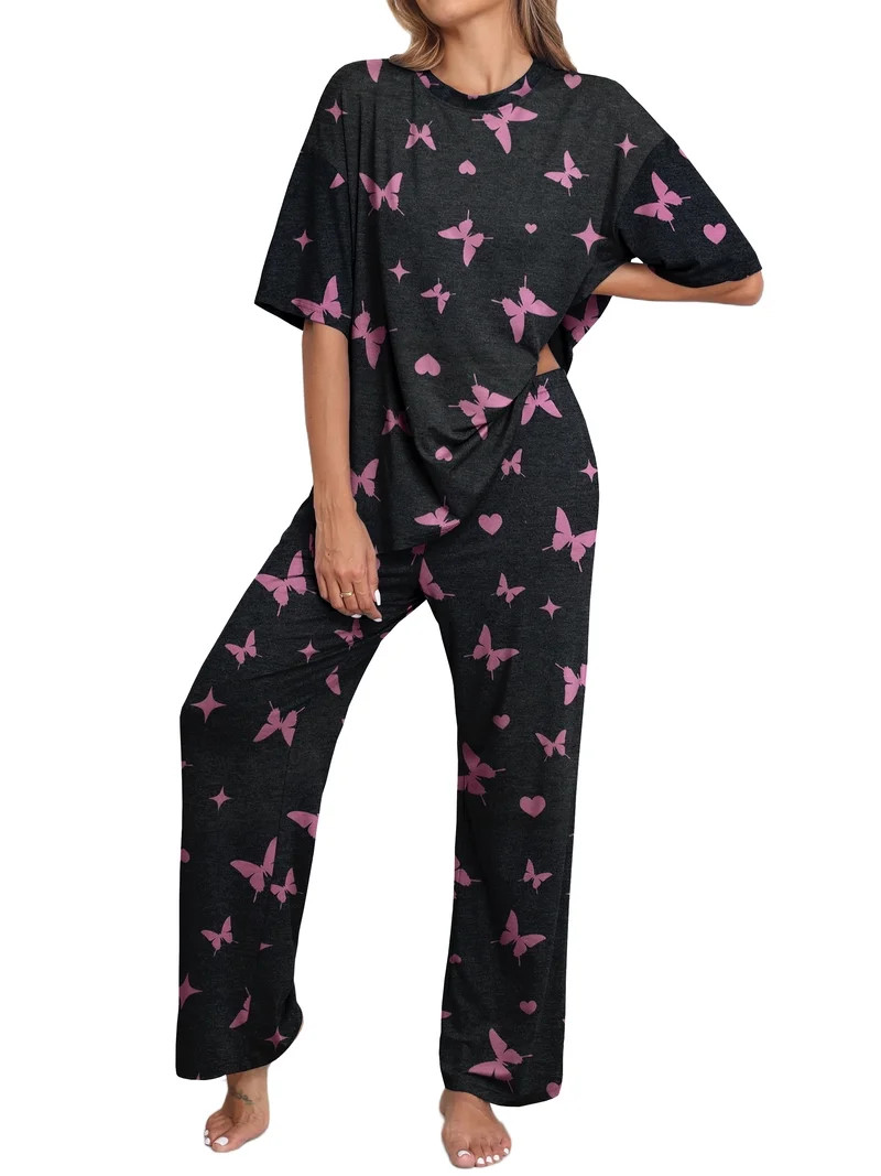 MINTREUS Valentine's Day Lounge Sets for Women Knit Short Sleeve Tops and Long Pants Soft Comfy P... | Walmart (US)
