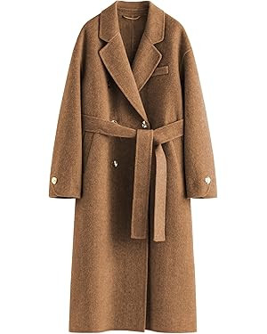 Peaceglad Womens Pea Coats Fall Long Trench Coat Double Breasted Button Down Lapel Belted Peacoat | Amazon (US)
