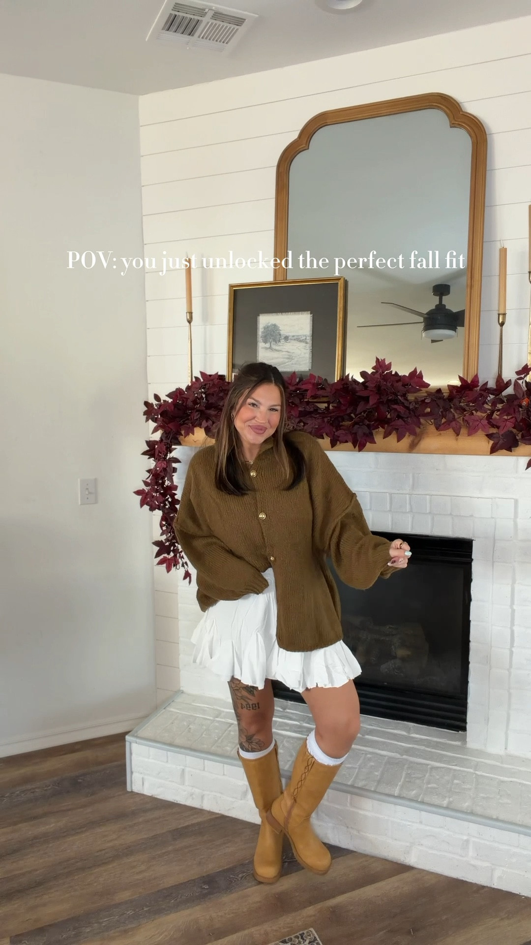 Fall outfit idea 🍂 oversized brown sweater layered with a white mini skirt + tall boots. The perfect cozy-meets-cute look for pumpkin spice season 🤎

#LTKFall #LTKStyle #LTKOutfits #LTKSeasonal #LTKFinds #LTKUnder50 #LTKBesties #LTKFallFashion #LTKootd #LTKInspo #amazonfashion #founditonamazon