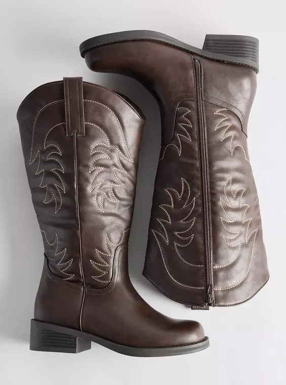 Wide Block Heel Knee Western Boot (WW) in Beige-Tan - Wide Width & Extended Wide Calf | Torrid (US & Canada)