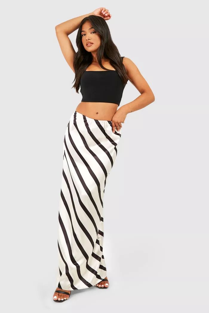 Petite Striped Satin Slip Maxi Skirt | Boohoo.com (UK & IE)