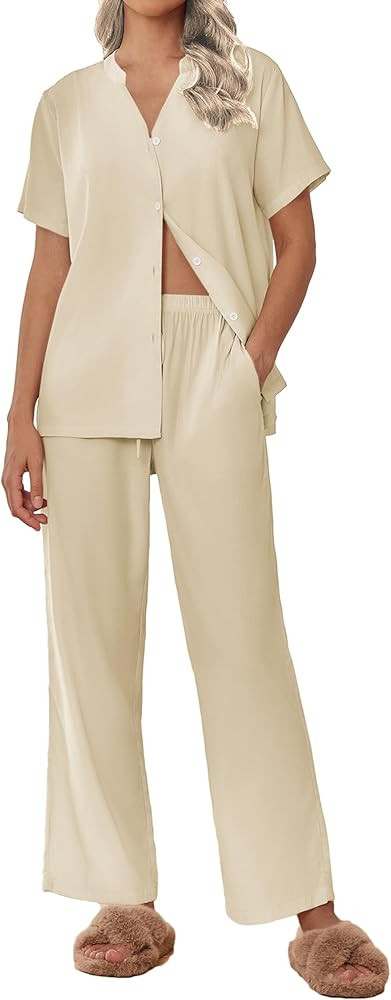 Ekouaer Women Pajamas Set Short Sleeve Button Down Floral Sleepwear Soft Pjs Loungewear Pants Set... | Amazon (US)