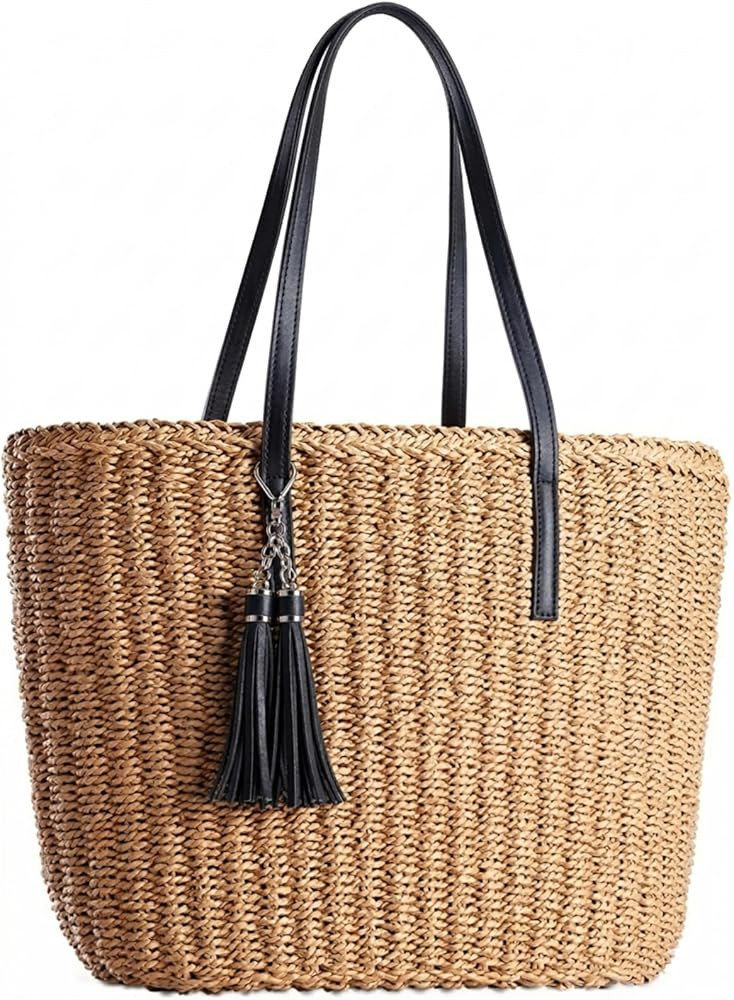 YXILEE Straw Bags For Women | M Size Travel Straw Totes Bag Woven Summer Handmade Shoulder Bag Ha... | Amazon (US)