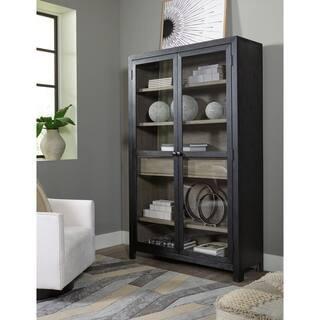 Lenston Black/Gray 76 in. Accent Cabinet with 3 Shelves and Doors | The Home Depot