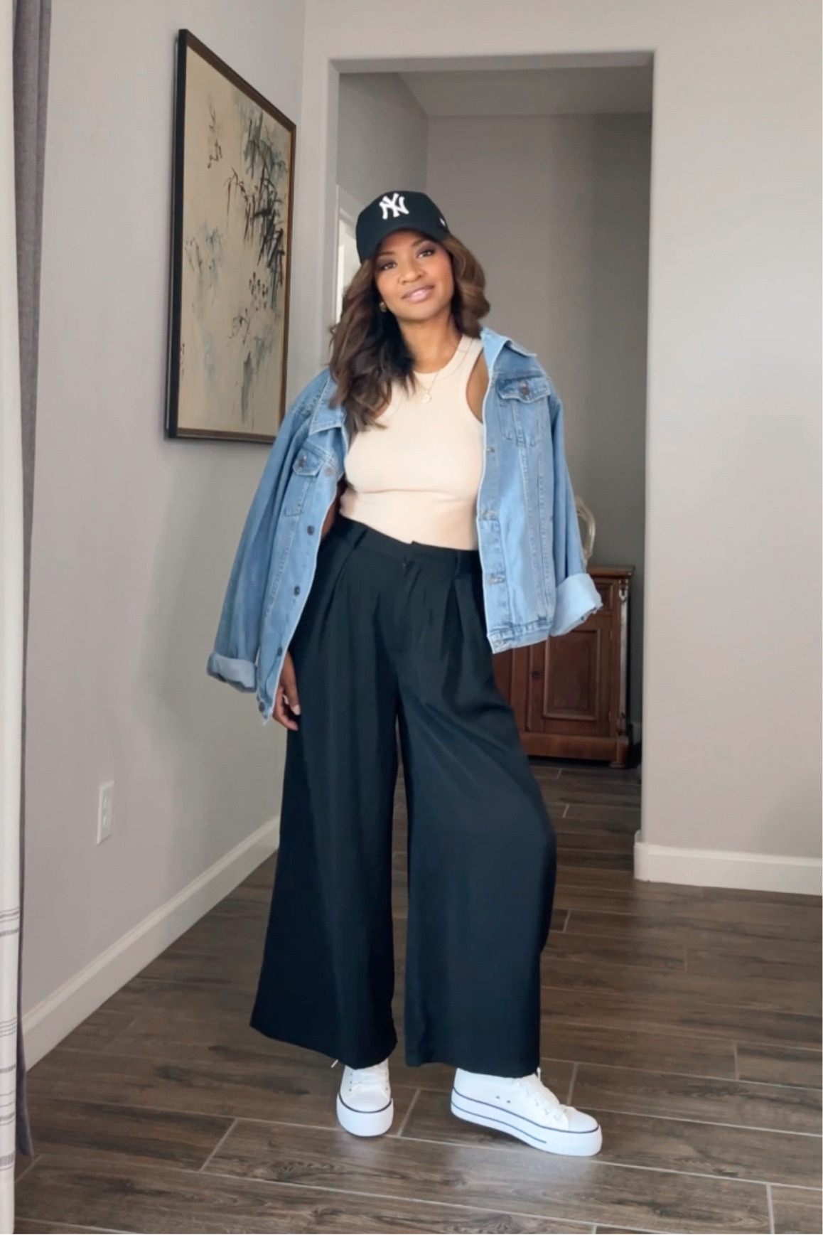 Denim jacket is a medium, top is Zara but linking similar, wide legged pants are size small 

#LTKsalealert #LTKunder50 #LTKunder100