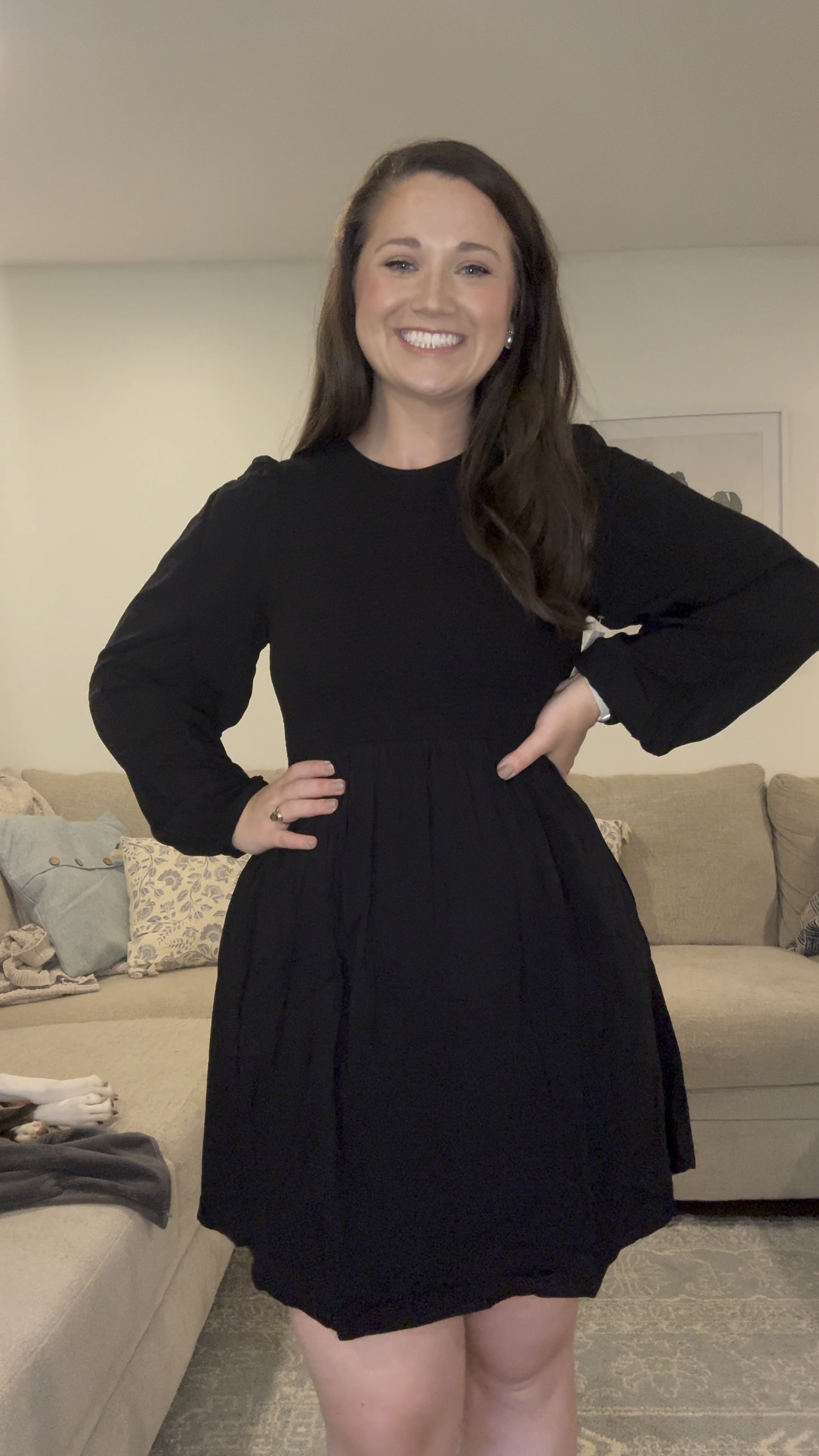 Little black dress. Smocked dress. Fall dress  