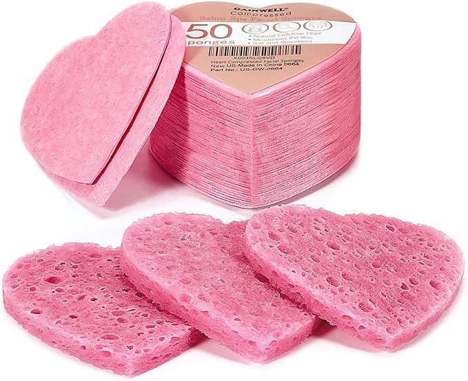 50-Count Heart Shape Compressed Facial Sponges for Daily Facial Cleansing and Exfoliating, 100％... | Amazon (US)