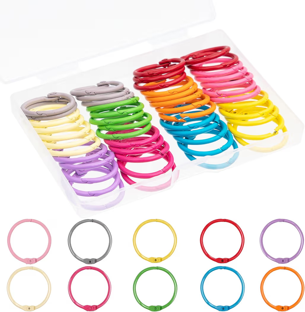 1 Inch (50 Pack) Metallic Loose Leaf Binder Rings for Flashcards, Index Cards, Keychains, Colorfu... | Amazon (US)