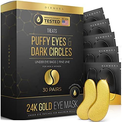24K Vegan Gold Eye Mask - Puffy Eyes and Dark Circles Treatments – Look Less Tired and Reduce W... | Amazon (US)