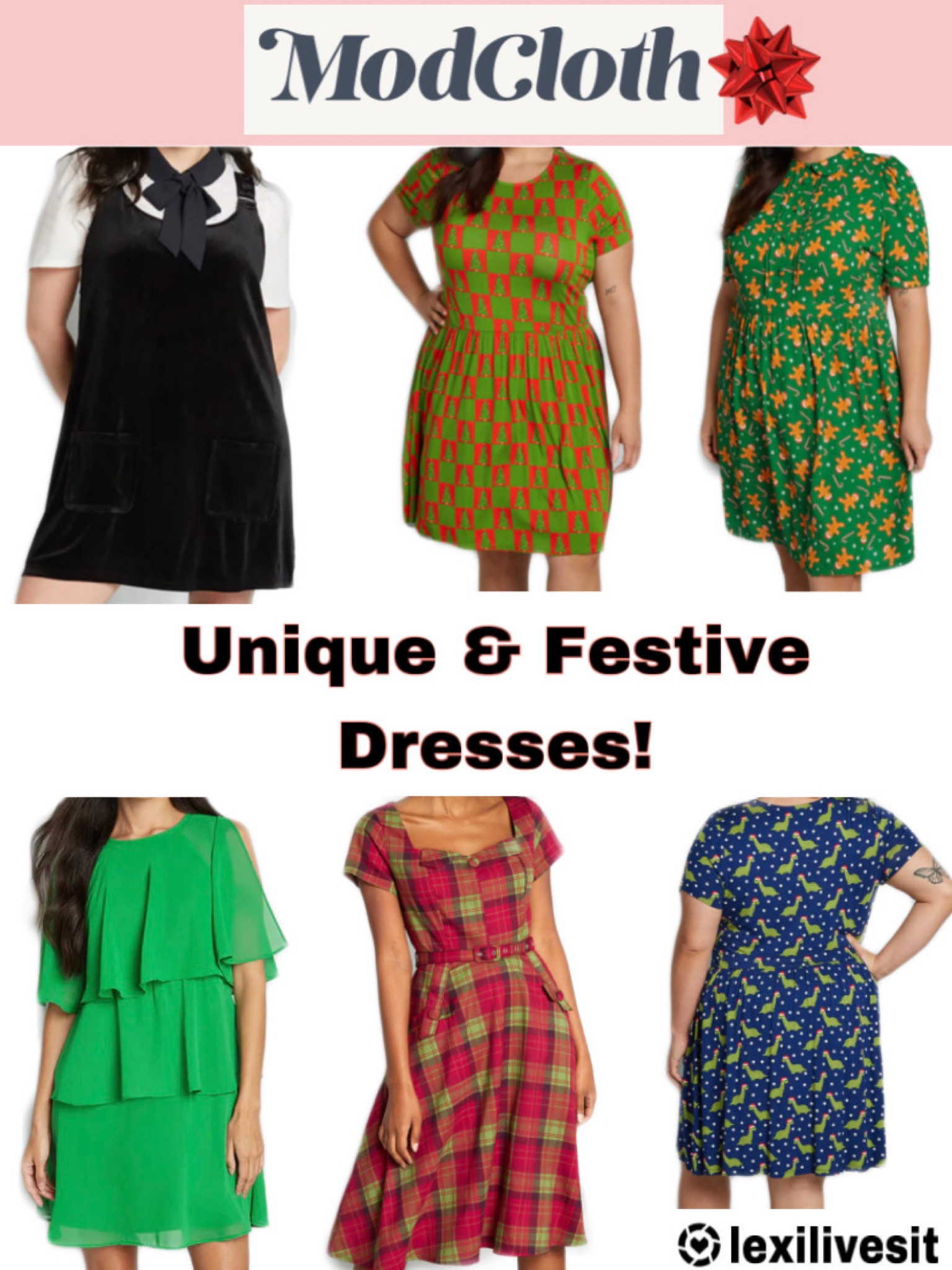 These unique & festive Holiday Dresses from ModCloth are just… 😍😍😍
Available in Sizes S-3X!! 

#LTKstyletip #LTKHoliday #LTKSeasonal
