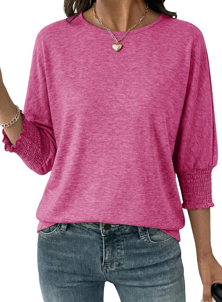 Dokotoo Women's 2026 Fashion Tops 3/4 Sleeve T-Shirts Cute Crewneck Basic Business Tees Blouses | Amazon (US)