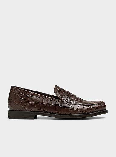 Chocolate-brown croc leather loafers <b>Made in Spain</b> Women | Simons