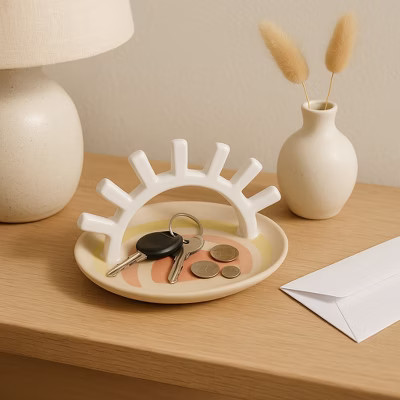 Decorative Sunshine Trinket Tray for House Decor - Stylish Ceramic Tray Dish for Jewelry, Bathroom, or Bedroom Decor - 3.5", Ivory | Target