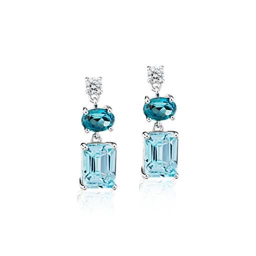 Blue Topaz and White Sapphire Mixed Shape Drop Earrings in Sterling Silver | Blue Nile | Blue Nile