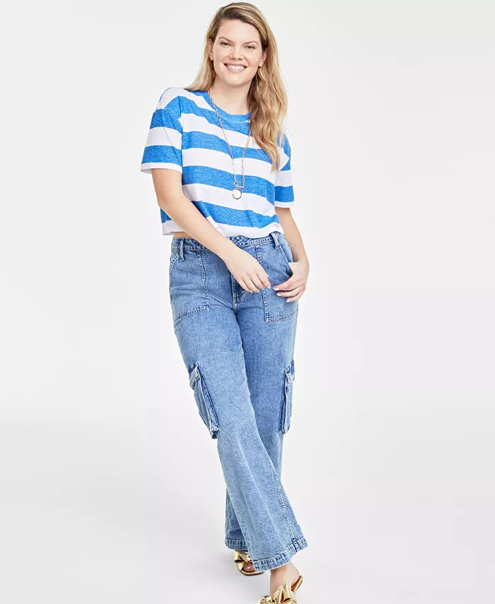 On 34th Women's Cropped Stripe T-Shirt, Created for Macy's - Macy's | Macy's