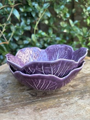 Set of TWO Bordallo Pinheiro  Rare PURPLE CABBAGE LEAF Salad BOWL | eBay US