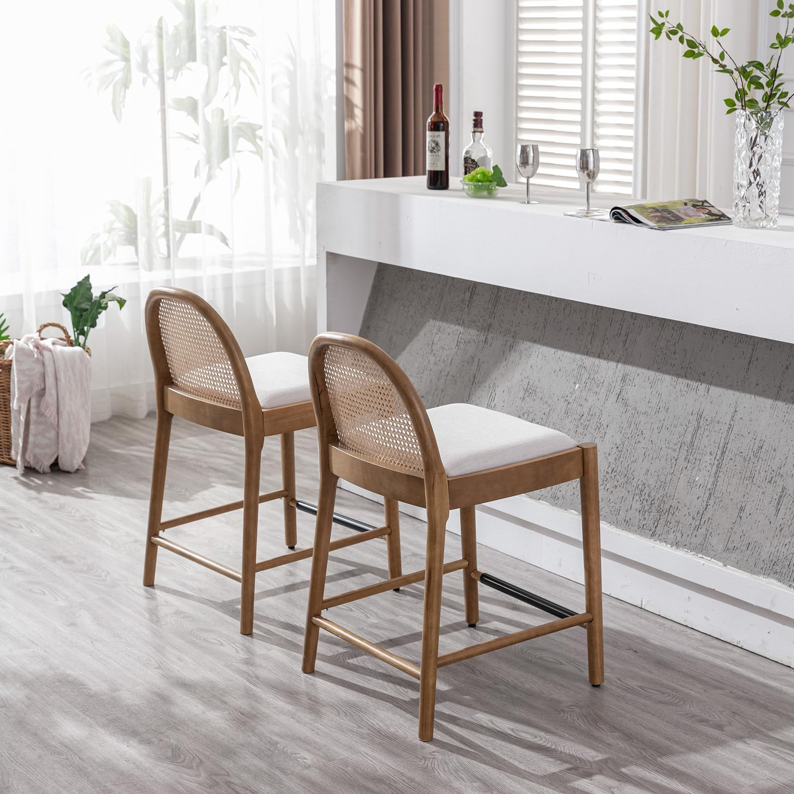 HEAH-YO Rattan Counter Stools Set of 4, 26 Inches Counter Height Bar Stools with Rattan Backs and... | Amazon (US)