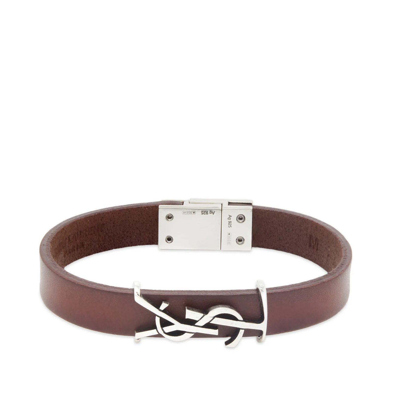 Saint Laurent Men's YSL Leather Bracelet in Light Brown/Argent, Size Large | END. Clothing | END. Clothing