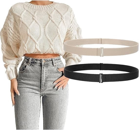 Crop Band Tuck Band Belts for Sweaters T-Shirts, Elastic Stretchy Belts for Women (Black+Khaki) - Walmart.com | Walmart (US)