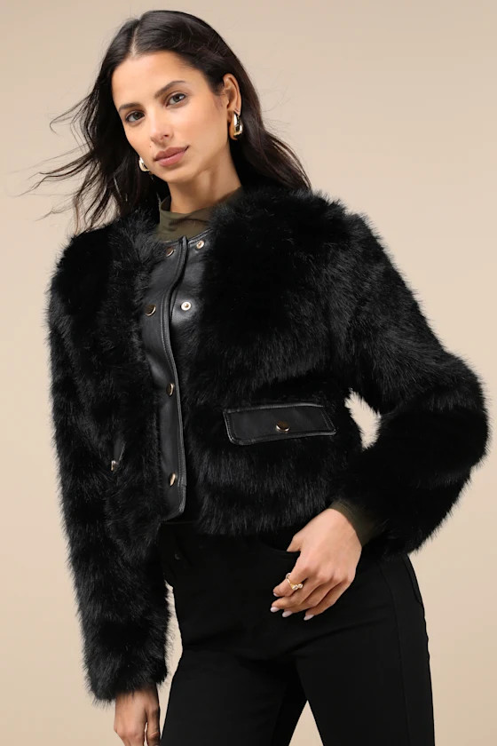 Leeny Black Faux Fur Jacket | Lulus