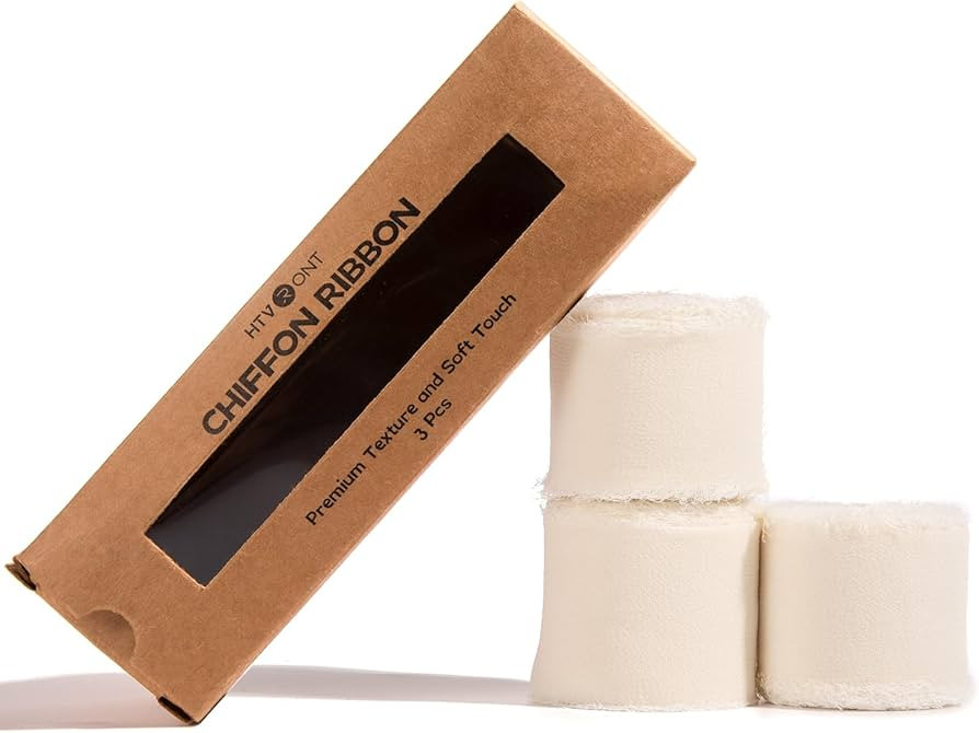 HTVRONT 3 Roll Chiffon Ribbons - 1.5in*7yd White Chiffon Ribbon Sets, Fringe Chiffon Silk Ribbon ... | Amazon (US)