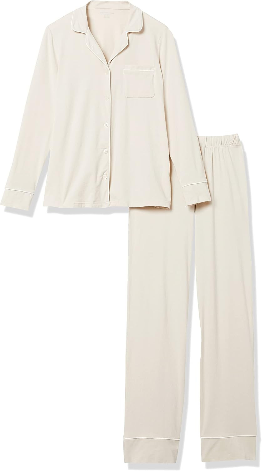Amazon Essentials Women's Cotton Modal Long Sleeve Shirt and Full Length Pant Pajama Set | Amazon (US)